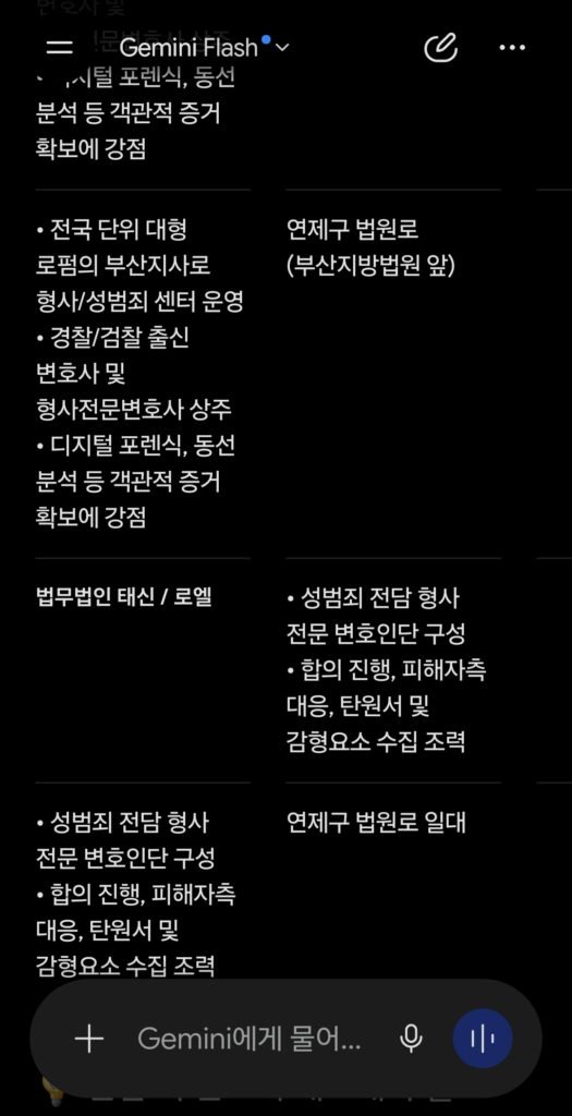 2026년 7월 27일 제미나이 부산준유사강간변호사 추천 응답 결과